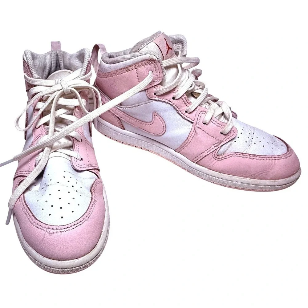 Nike‎ Air Jordan 1 Mid Pink White Kids Sneakers DQ8424-608 Size 2Y